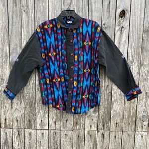 Vintage Brush Popper Aztec Tribal Southwestern Rockabilly Cowgirl Button Up LG